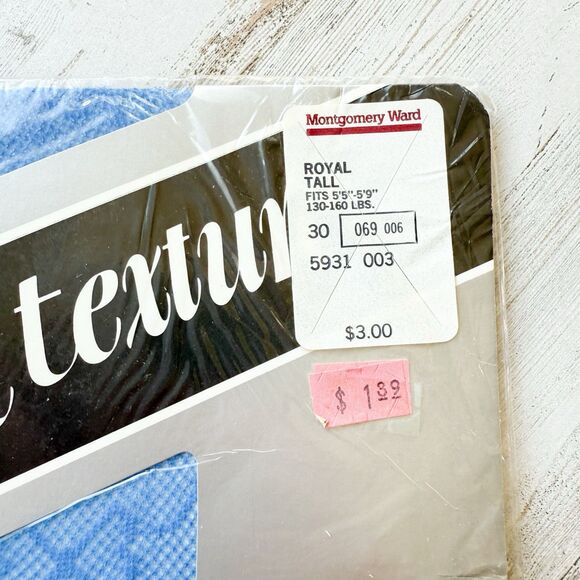 Vintage Montgomery Ward Blue Ribbons Pantyhose Sandal Toe Tall Royal Nylon NIP - Picture 3 of 6